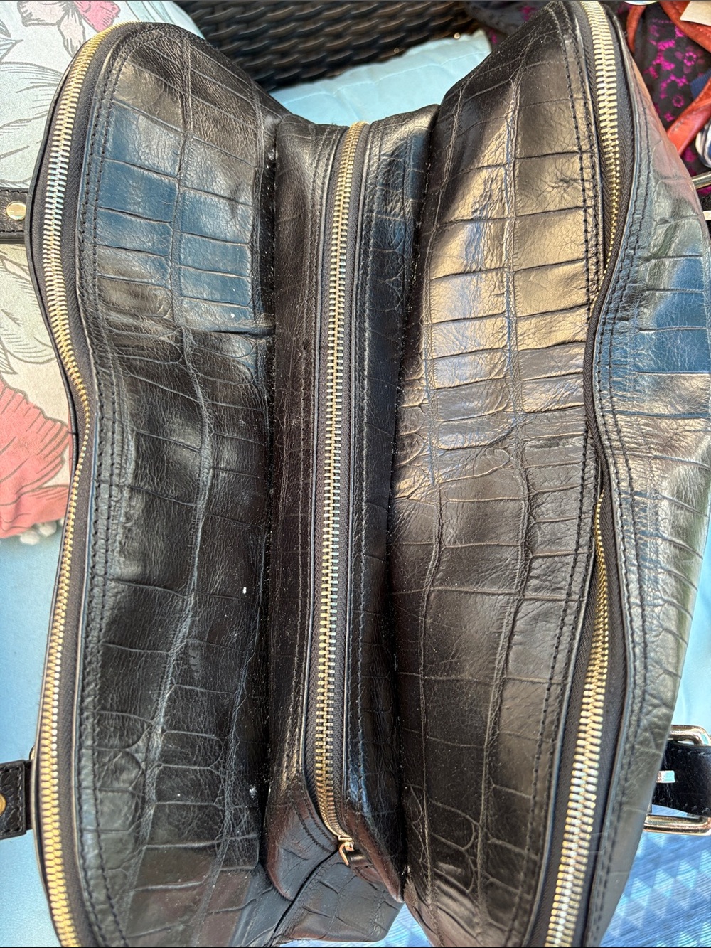 Zara large Black Croc-Embossed Leather Tote - Picture 6 of 9
